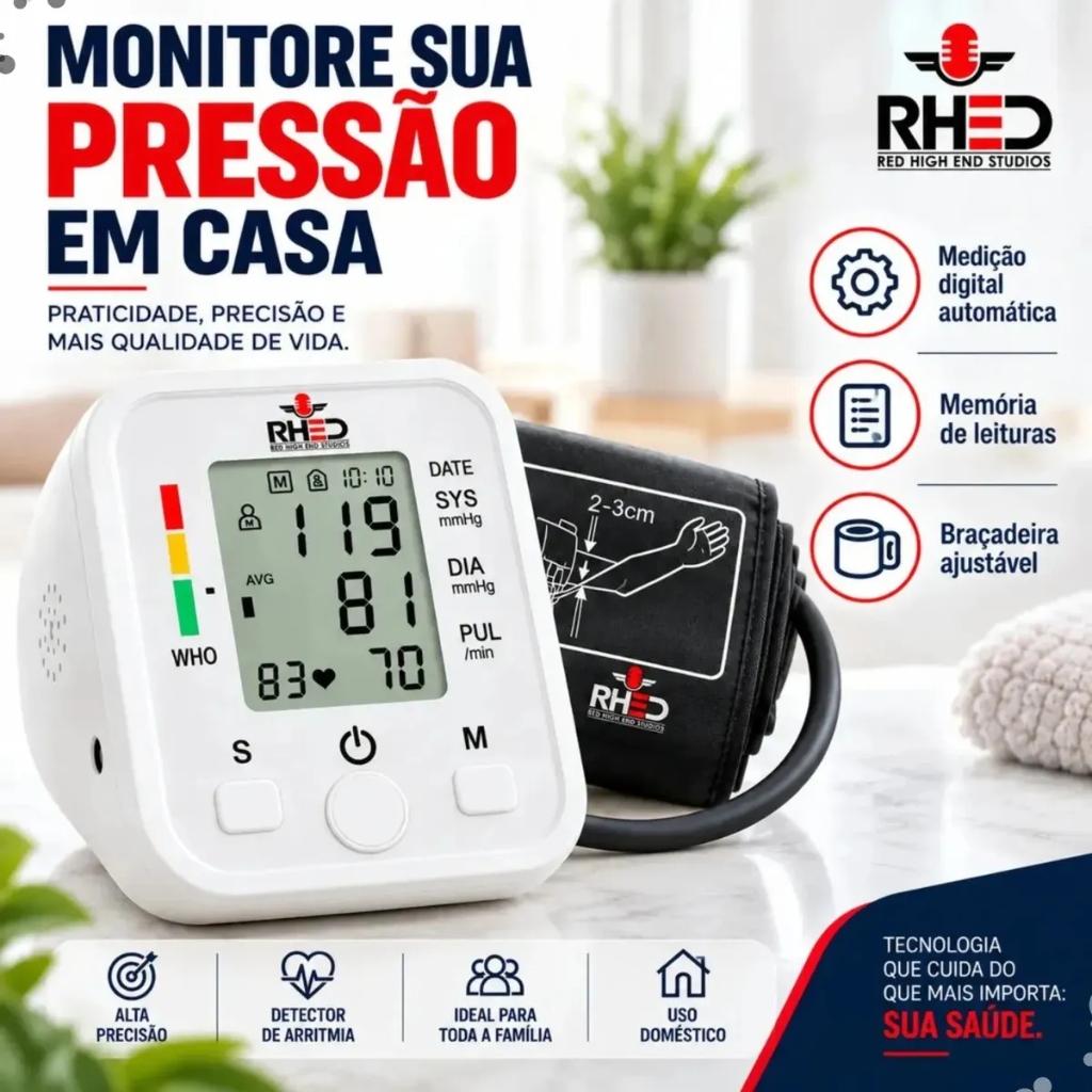 Aparelho Medidor de Pressão Arterial Digital Automático de Braço RHEAD (240 Memórias)