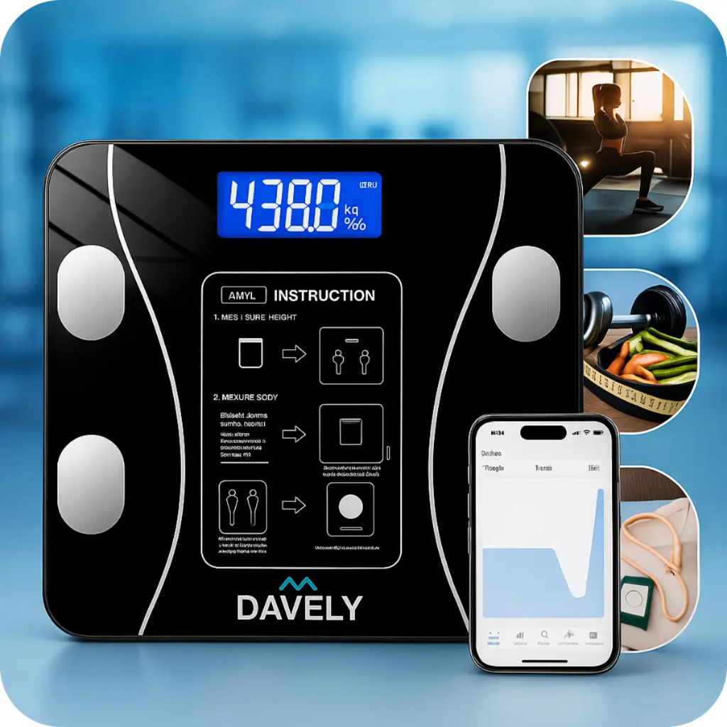 Balança Digital de Bioimpedância Corporal Bluetooth Davely com App Android e iOS (180kg)