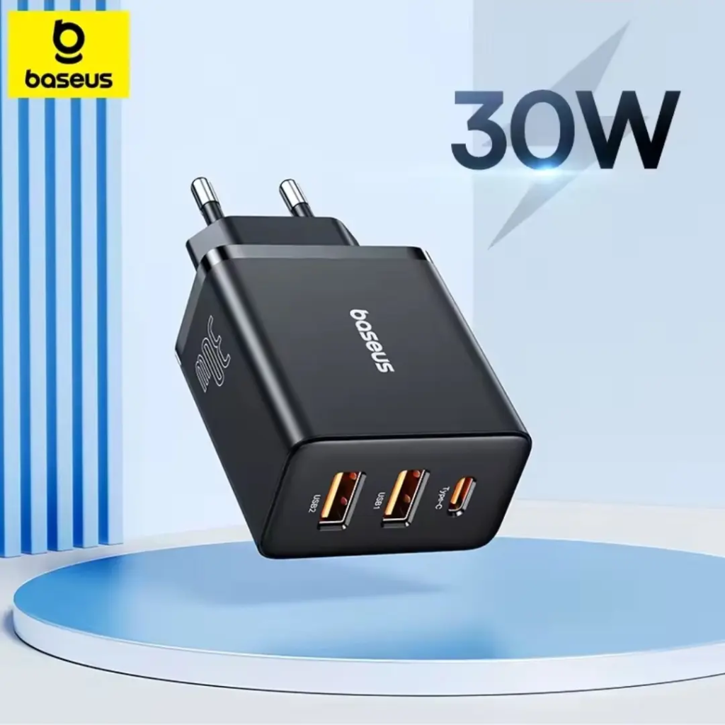 Carregador Rápido Baseus 30W USB Tipo-C e USB-A Turbo Quick Charge