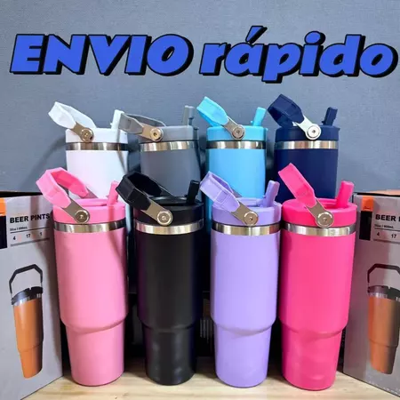 Copo Térmico Inox 900ml com Tampa na Cor do Copo, Canudo Retrátil e Alça Portátil