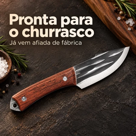 Faca de Desossa e Desbaste 21cm em Aço Inox com Bainha Cutelo Artesanal para Churrasco