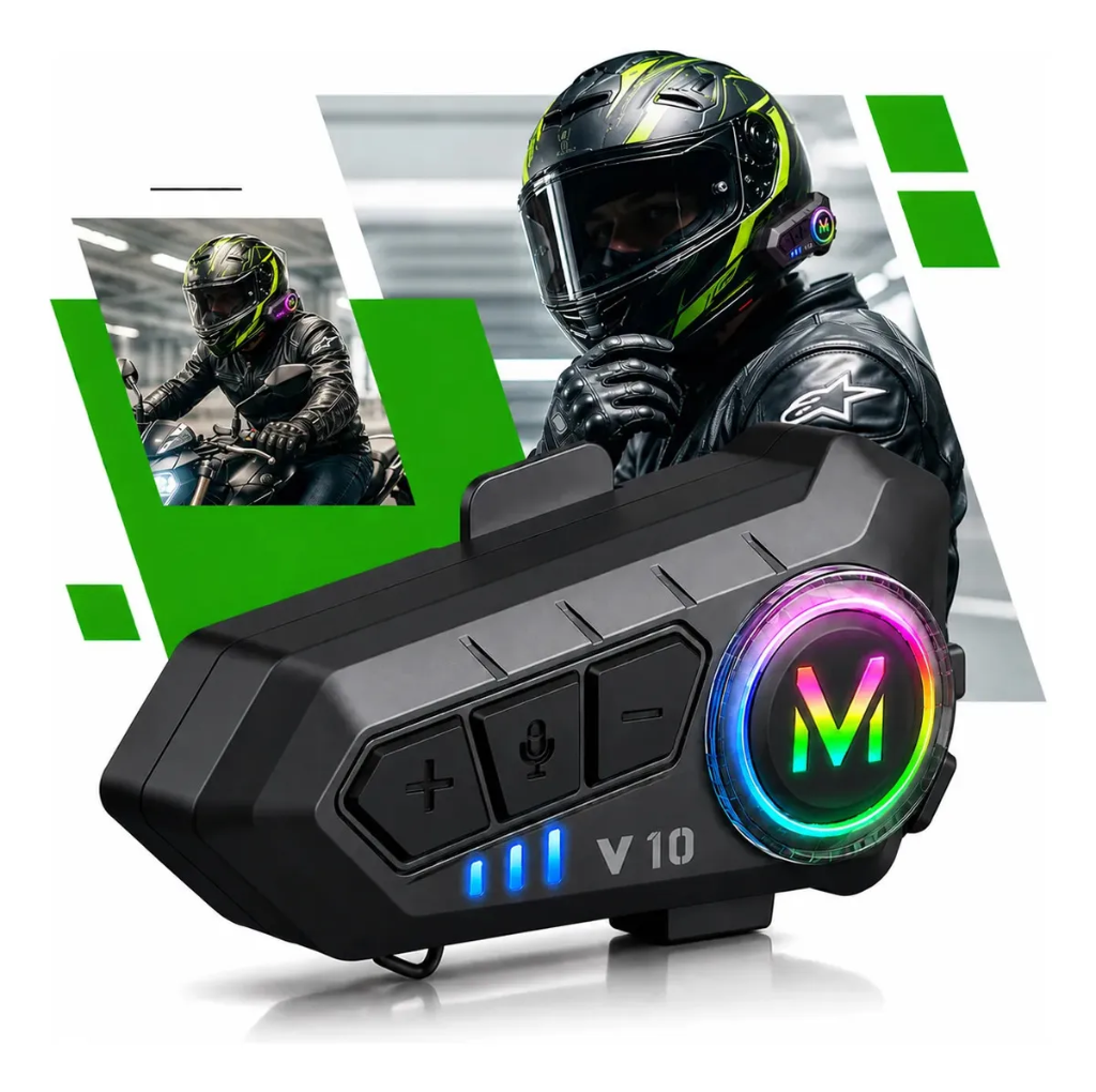 Fone de Ouvido para Capacete Moto Bluetooth 5.3 RGB Sem Fio (Handsfree/GPS/Música) — Kateluo Y10
