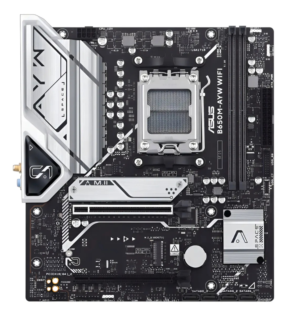 Placa Mãe Asus B650M-AYW Wi-Fi B650 AMD AM5 DDR5 mATX Cinza-escuro