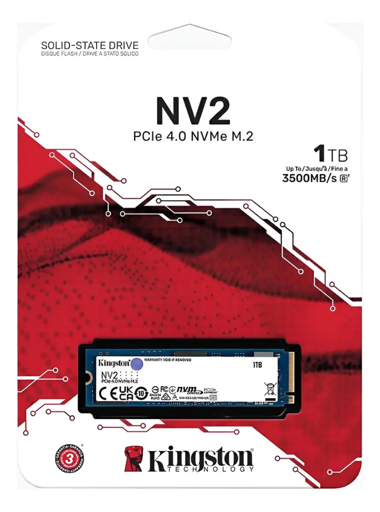 SSD M.2 1TB Kingston NV2 PCIe 4.0 NVMe 3500 MB/s SNV2/1000G